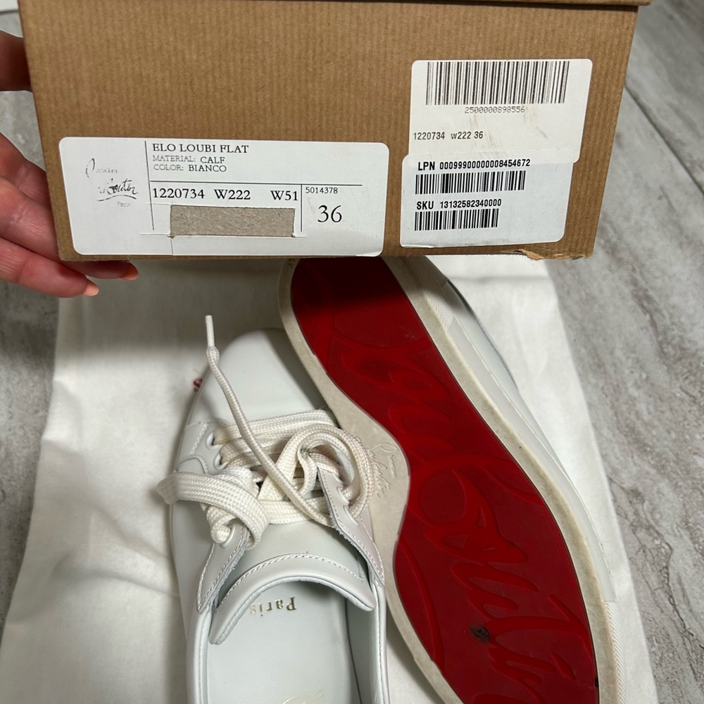 Christian Louboutin White Low-Top Script Sneakers - Picture 6 of 8